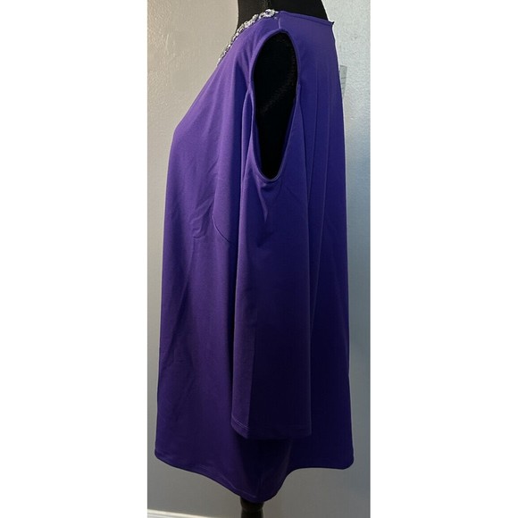 Susan Graver Womens 3X Purple Jeweled Neck Blouse Cold Shoulder Top Tunic NWT - Picture 3 of 8